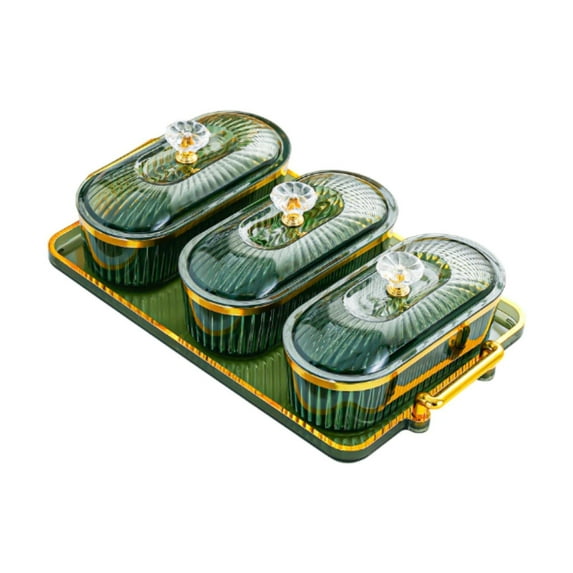 TISHITA Dried Fruit Plate,Appetizer Plate,Snack Container,Nordic Candy Nuts Dish with Lid,Divided Serving Platter for Kitchen,Cookies green