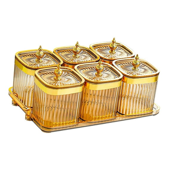 TISHITA Dried Fruit Plate Candy Nuts Dish with Lid Luxury Food Storage Box Appetizer Serving Tray Divided Serving Platter for Wedding Brown 6 grid