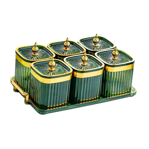 TISHITA Dried Fruit Plate Candy Nuts Dish with Lid Luxury Food Storage Box Appetizer Serving Tray Divided Serving Platter for Wedding Green 6 grid