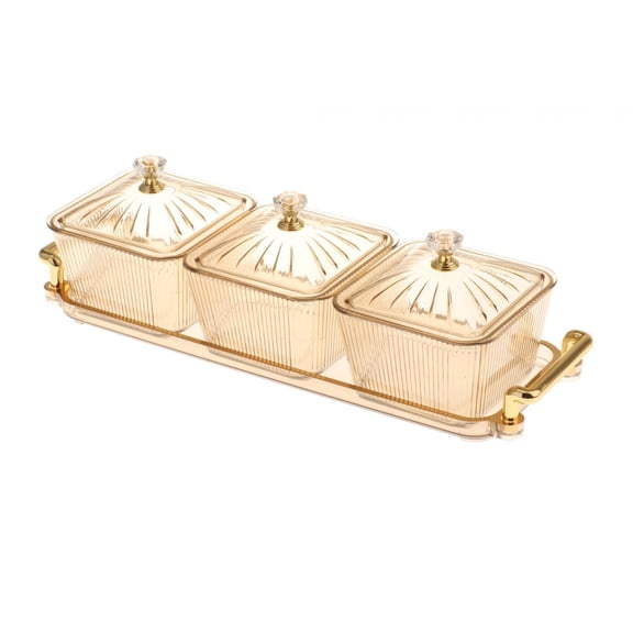 TISHITA Dried Fruit Plate Candy Nuts Dish with Lid Luxury Food Storage Box Appetizer Serving Tray Divided Serving Platter for Wedding amber 3 grid