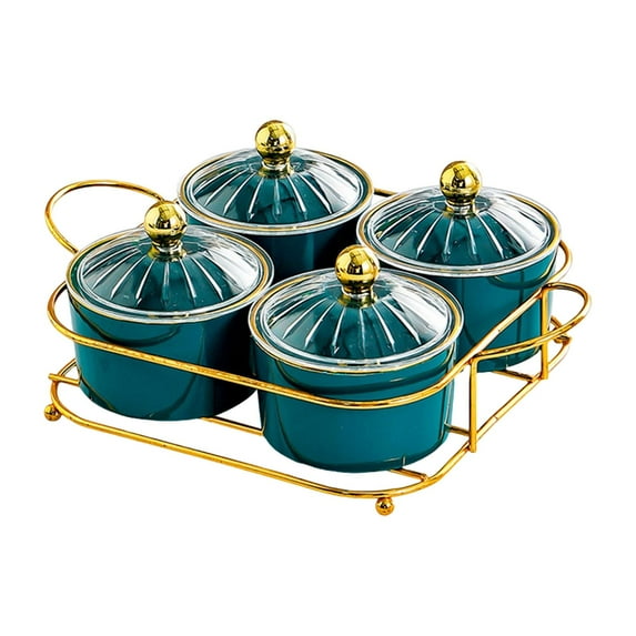 TISHITA Dried Fruit Plate Set Seasoning Containers 4 Grid Appetizer Serving Tray Covered Candy Jar for Wedding Dining Room Green
