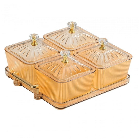 TISHITA Dried Fruit Snack Serving Plate with Lid Divided Serving Platter Food Storage Box Candy Nuts Dish for Candy Cookies Appetizer Gold