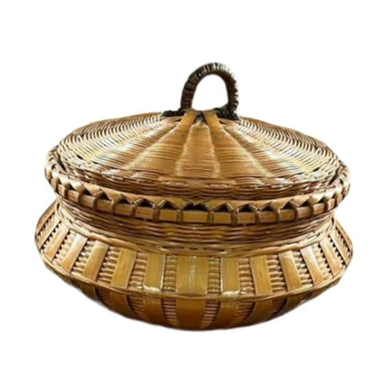 TISHITA Egg Organizing Bamboo Woven Basket Organizer Multipurpose Fruit Bread Handcrafted Storage Basket with Lid Home Decor Ornament Vintage color