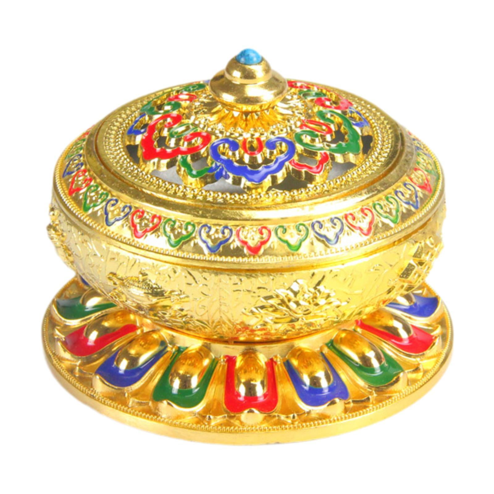 TISHITA Enamel Incense Burner Incense Holder Art Craft with Cover Versatile Censer Stand for Office Tea Room Centerpiece Outdoor Gold
