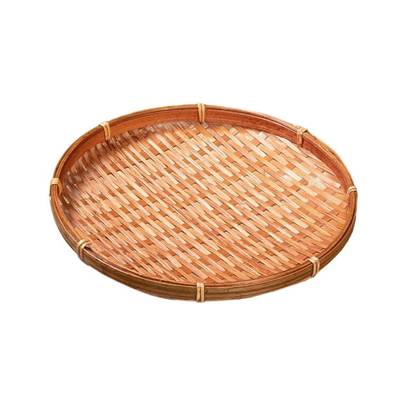 TISHITA Fruit Basket Serving Tray Bread Basket Round Sundries Holder Bamboo Woven Basket Storage Tray for Pantry Cabinet Dining Room 22cm