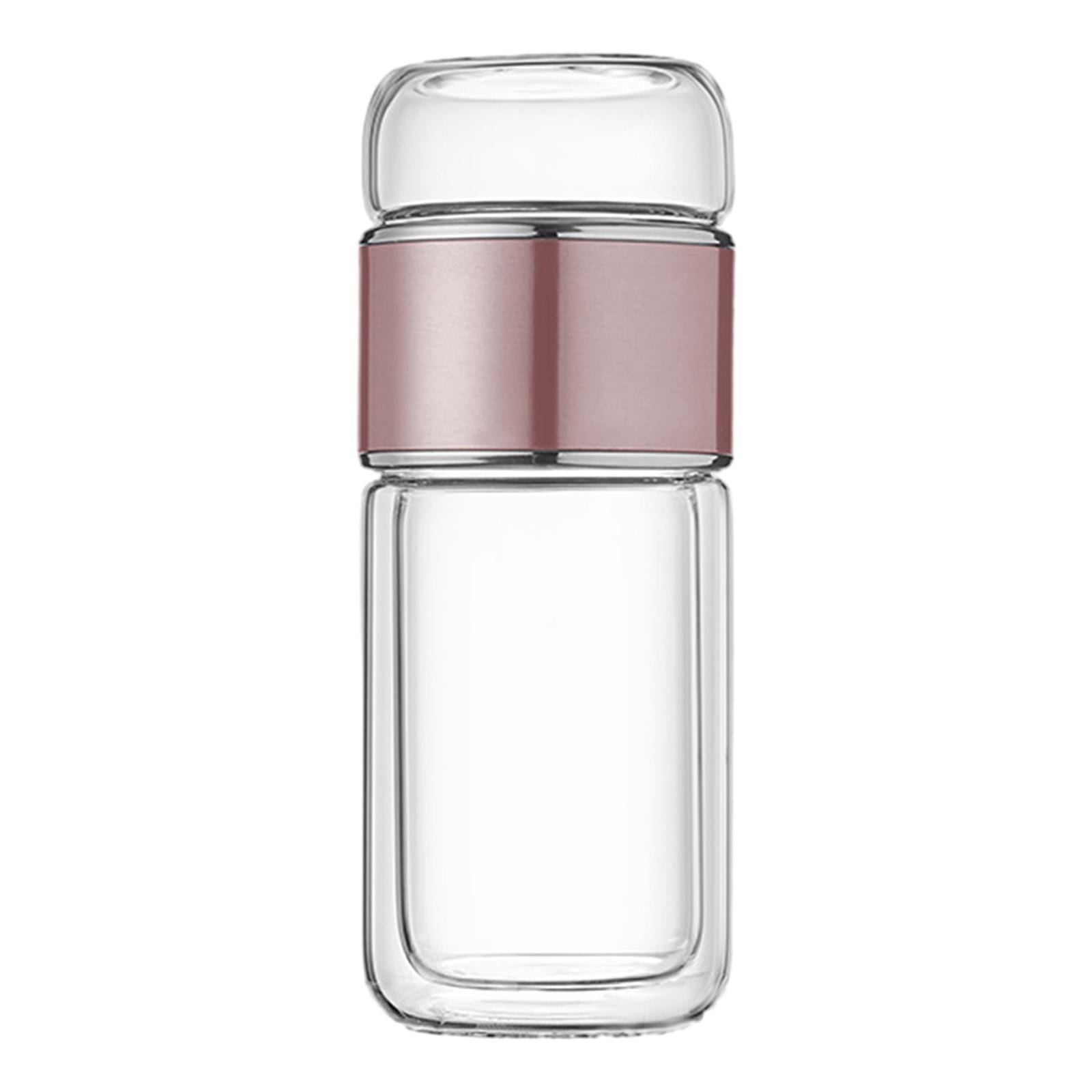 TISHITA Glass Tea Infuser Bottle 350ml Water Cup Portable Tea Gifts for Men Women Glass Tea Infuser Cup Glass Tumbler for Travel Home Rose Gold