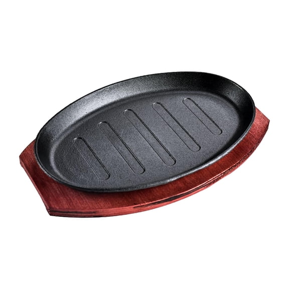 TISHITA Griddle Steak Fry Plate Fajita Sizzling Pan Oval Shape with Bamboo Tray Nonstick Sizzling Steak Plate Set Hot Plate for Home 10inch