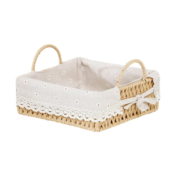 TISHITA Handmade Storage Basket Cosmetic Box Linen Cloth Lining Desktop Sundries Organizer Serving Basket for Vegetables Coffee Table Square S