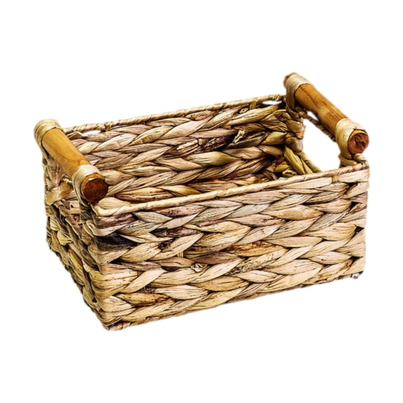 TISHITA Handmade Storage Basket Laundry Organizer Utility with Wooden Handles Closet Organizer Water Hyacinth Basket for Kitchen Home Small
