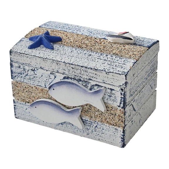 TISHITA Jewelry Organizer Case Treasure Chest Container Decorative Wooden Box with Lid Nautical Keepsake Storage Rustic Farmhouse Made in Durable Wood suitable for party cruise event with Fish