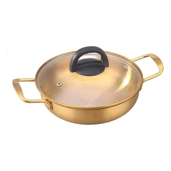 TISHITA Korean Ramen Pot Instant Noodle Pot Traditional Multipurpose Round Stainless Steel Ramen Pot Ramen Cooking Pot for Curry Stew 18cm gold