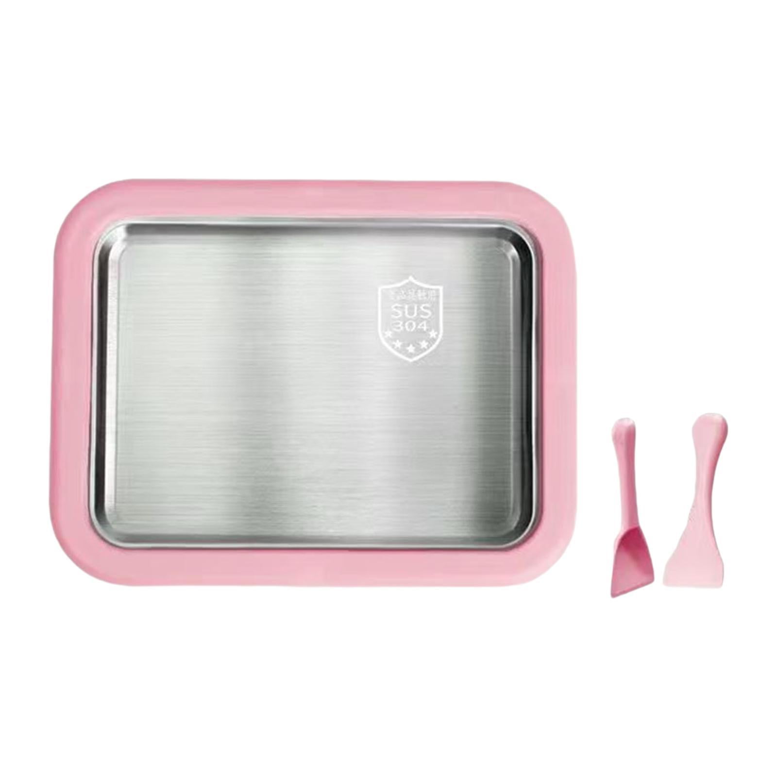TISHITA Maker Ice Cream Homemade Tray Yogurt with 2 Spatulas Household Gelato Icecream Instant Cold Plate Pink