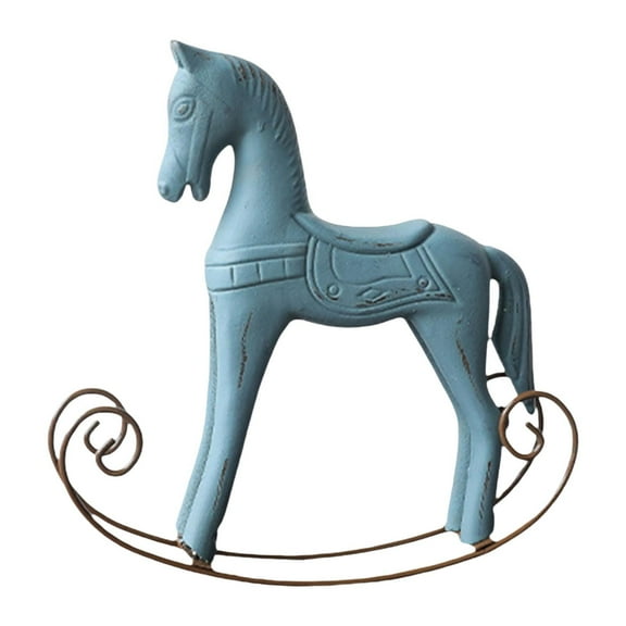 TISHITA Rocking Horse Statue Rocking Horse Figurine Creative Wedding Decor Wooden Table Decoration for Bar Lobby Living Room Desk Blue