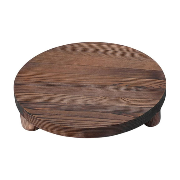TISHITA Round Display Tray Wood Pedestal Tray Indoor Plant Home Decor Wood Cake Bathroom Farmhouse Pedestal Tray Wood Riser for Decor dark brown