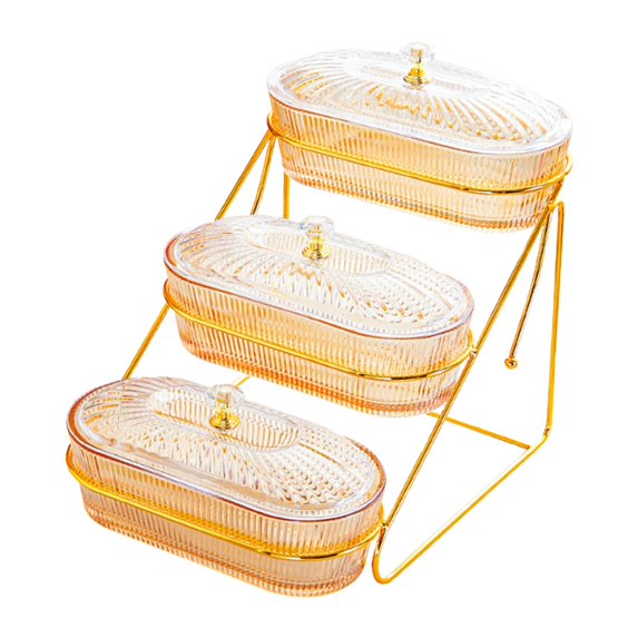 TISHITA Serving Platters Dried Fruit Plates 3 Tier Portable with Lid Bowls Appetizer Tray Candy Nut Dishes for Fruits Cookies brown