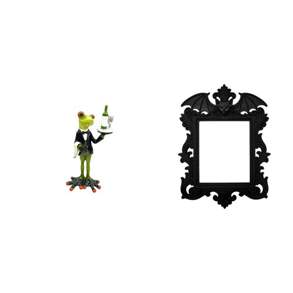 TISHITA Waiter Frog Statue Picture Frame Photo Holder Desktop Figurine Vintage Decorative Tabletop Display Resin Craft with Funny Animal Theme And Details