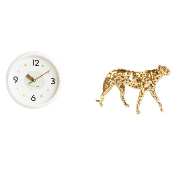 TISHITA Wall Clock Including Gold Cheetah Figurine Decorative Silent Round Resin Non Ticking Stylish Desktop Ornament Suitable for Living Room Bedroom Office