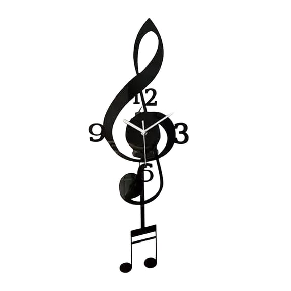 TISHITA Wall Clock Music Note Wall Clock Decorative With Pendulum Musical Note Outline Quiet Silent Non Ticking Acrylic Clock Easy Read Arabic Numerals Modern Suitable for Musical Lovers black