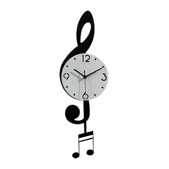TISHITA Wall Clock Music Note Wall Clock Decorative With Pendulum Musical Note Outline Quiet Silent Non Ticking Acrylic Clock Easy Read Arabic Numerals Modern Suitable for Musical Lovers White