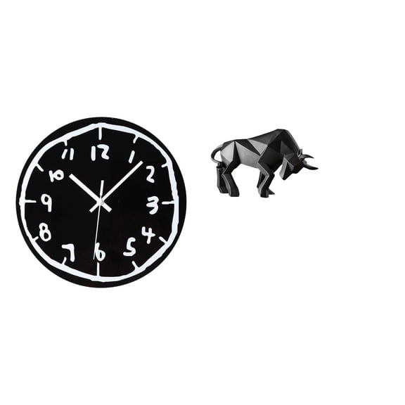 TISHITA Wall Clock Silent Non Ticking Acrylic Modern Decorative Desk Bull Statue Figurine Resin Sculpture Artistic Home and Office Suitable for Living Room Bedroom