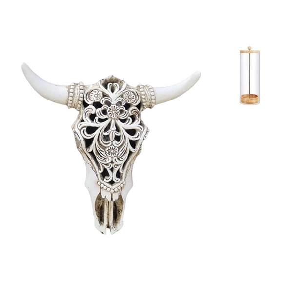 TISHITA Wall Sculpture Bull Head Wall Decor Resin Cow Head Statue Acrylic Straw Holder Drinking Straw Organizer Suitable for Home Kitchen Dining Room Sh