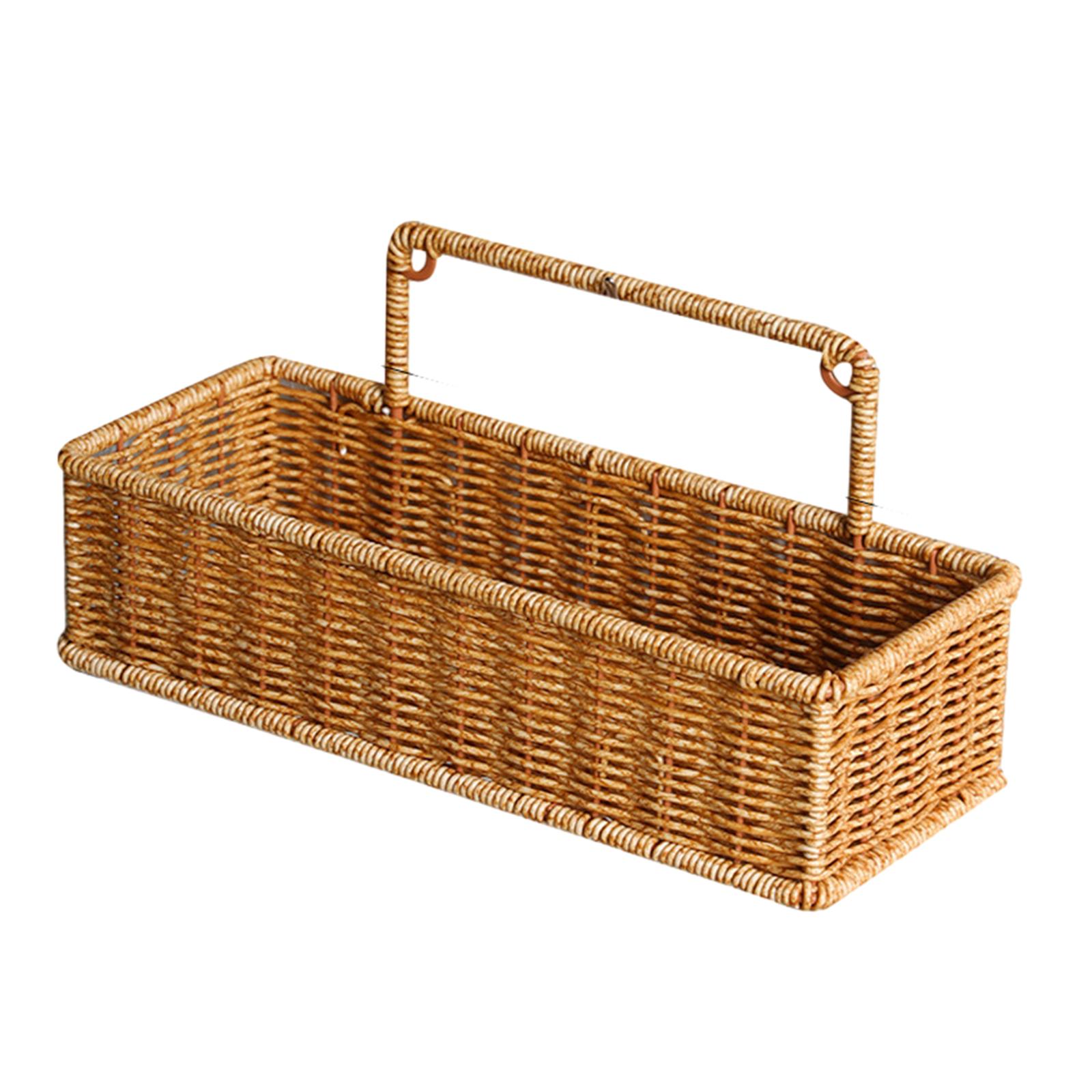 Rattan Storage Basket, Hand Woven Fruit Basket With Handles, Wicker Serving Basket