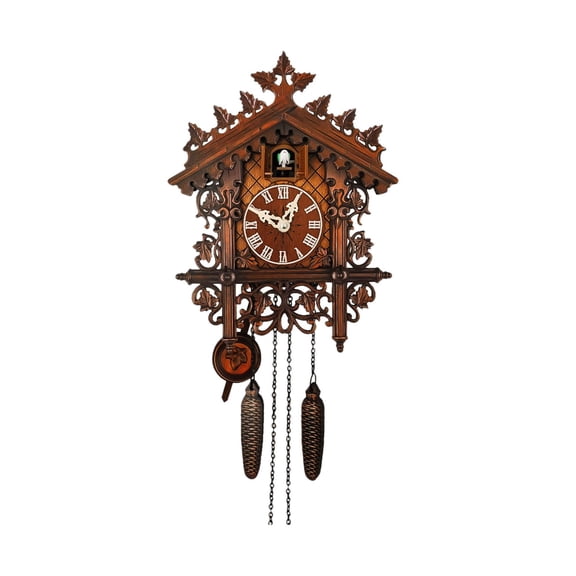 TISHITA Wooden Retro Cuckoo Clock, Birdhouse Quartz Battery Powered Child Room Wall Clocks Pendulum with Wind Chime - House