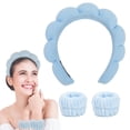 thumbnail image 1 of TISMOD Spa Headband and Wristband Set for Skincare Washing Face Terry Cloth Wrist Towels Head Band for Skin Care Bubble Soft Hairband for Women Girls Makeup Shower(Blue set), 1 of 7