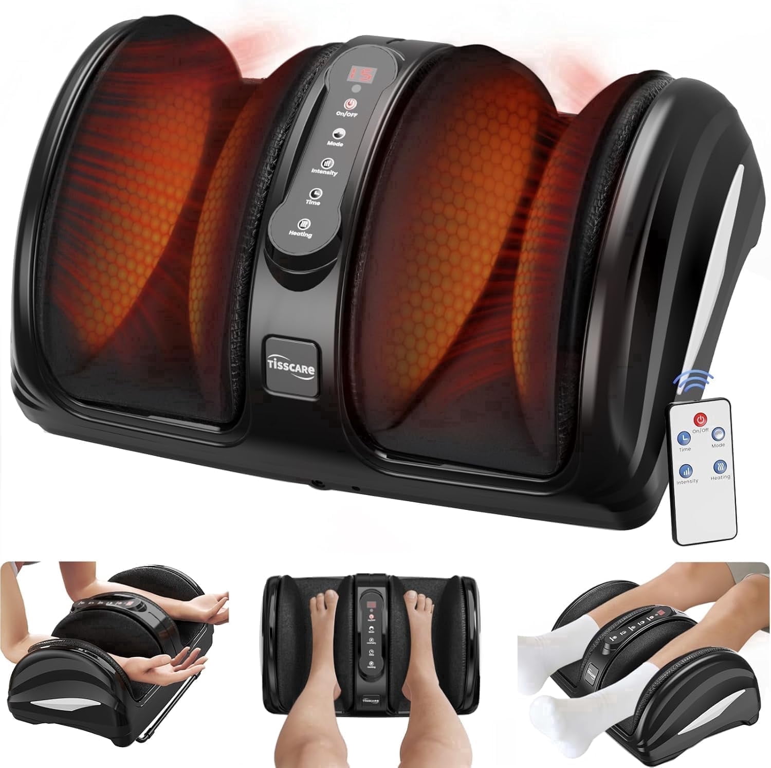 TISSCARE Foot Massager with Heat, Multi-Mode Relaxation Massage System with Rollers for Calf, Ankle, Home and Office Use