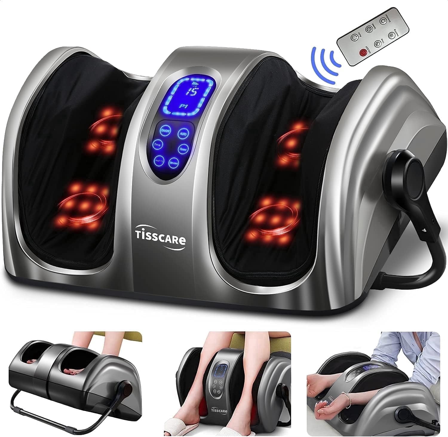 TISSCARE Shiatsu Foot Massager with Heat: FSA HSA Eligible Foot Massager for Neuropathy, Plantar Fasciitis and Pain Relief-Massage Feet/Leg/Calf/Ankle at Home/Office, Gifts for Women and Men(Gray)