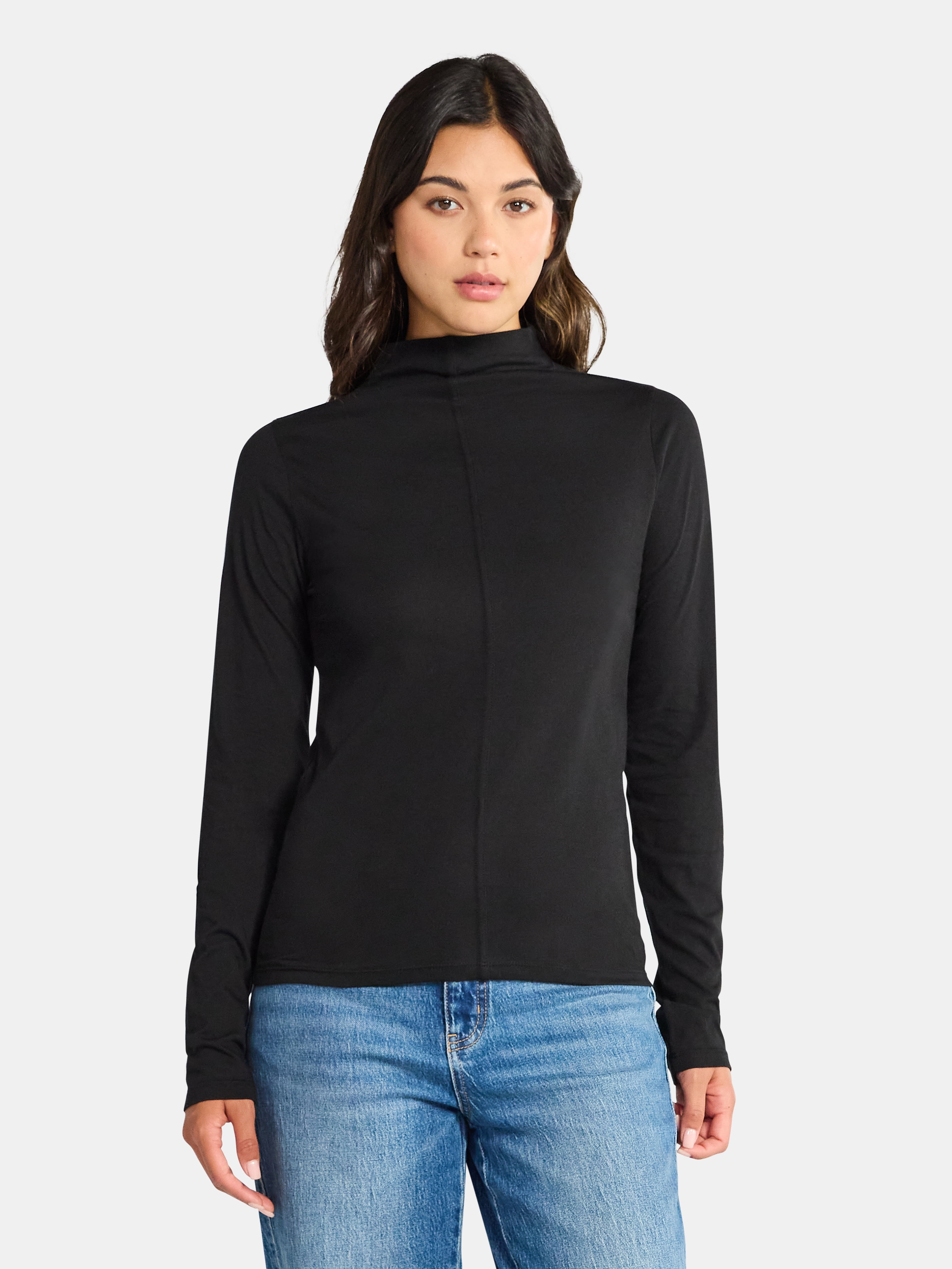 Time and Tru Women's Tissue Like Turtleneck Top, Sizes XS-XXXL