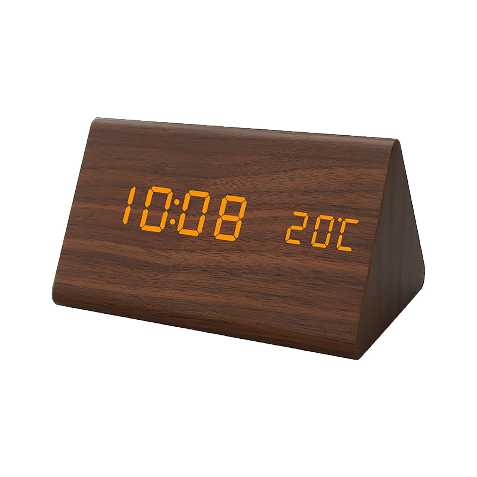 TISUDYE Clearance Digital Alarm Clock TriangleWooden Clock With LED