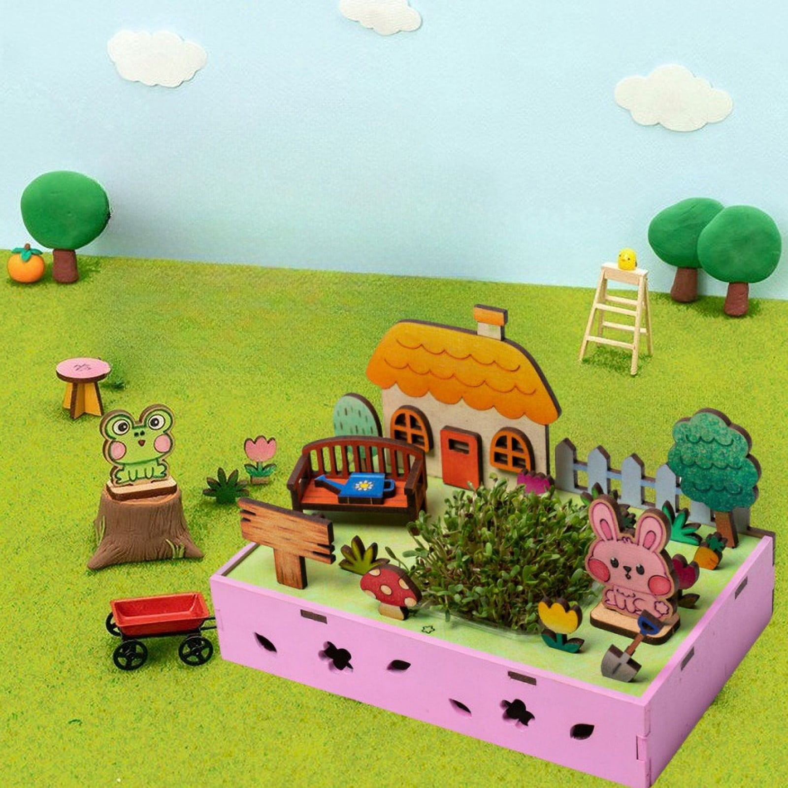 TISUDYE DIY Cottage Wooden Painting Assemble Making Kit Real Potted Kit