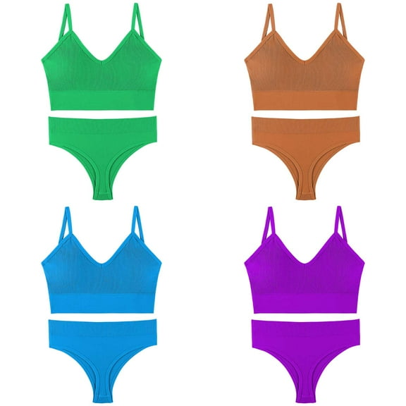 TITAKING 4PCS Women's Underwear, Wireless Bra and Panty Set, Thin Cup Sports Camisole