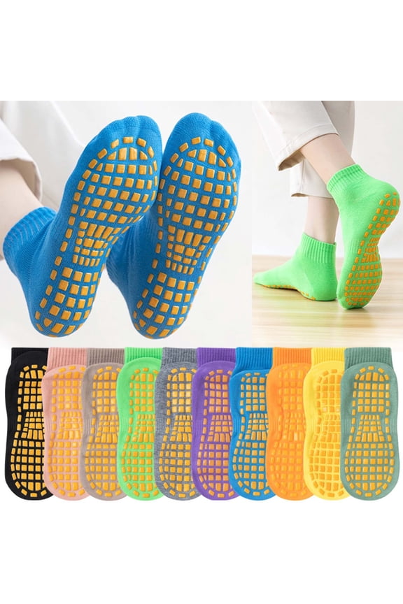 Anti-Slip Socks for Kids and Adults, Trampoline Socks, Non-Slip Sole, Set of 10 Paires