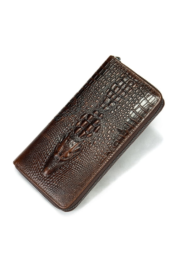 Men's Long Genuine Leather Crocodile Pattern Wallet, Business Clutch, Multi-Card Organizer
