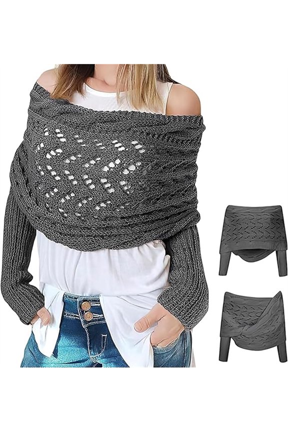 Multifunctional Scarf with Sleeves Knitted Cable Wrap