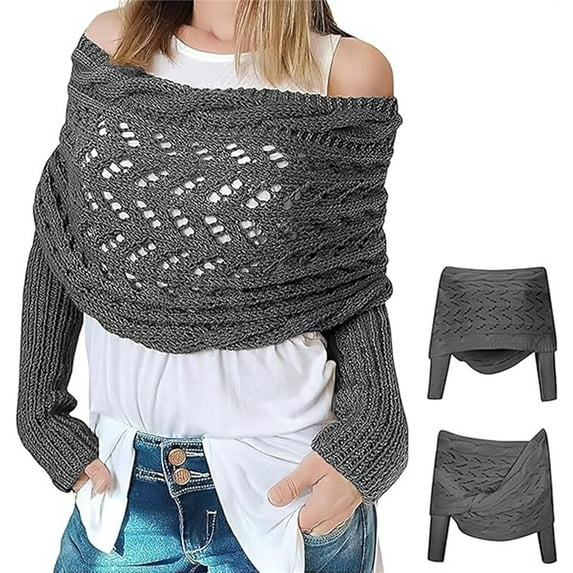 TITAKING Multifunctional Scarf with Sleeves Knitted Cable Wrap