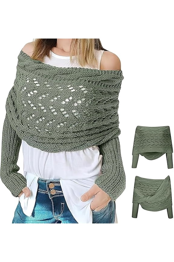 Multifunctional Scarf with Sleeves Knitted Cable Wrap