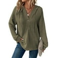 thumbnail image 1 of TITAKING Women's Casual Waffle Knit Hoodie, Long Sleeve, Pullover, Army Green M, 1 of 5