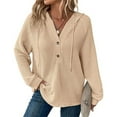 thumbnail image 1 of TITAKING Women's Casual Waffle Knit Hoodie, Long Sleeve, Pullover, Beige S, 1 of 5