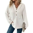 thumbnail image 1 of TITAKING Women's Casual Waffle Knit Hoodie, Long Sleeve, Pullover, White L, 1 of 5