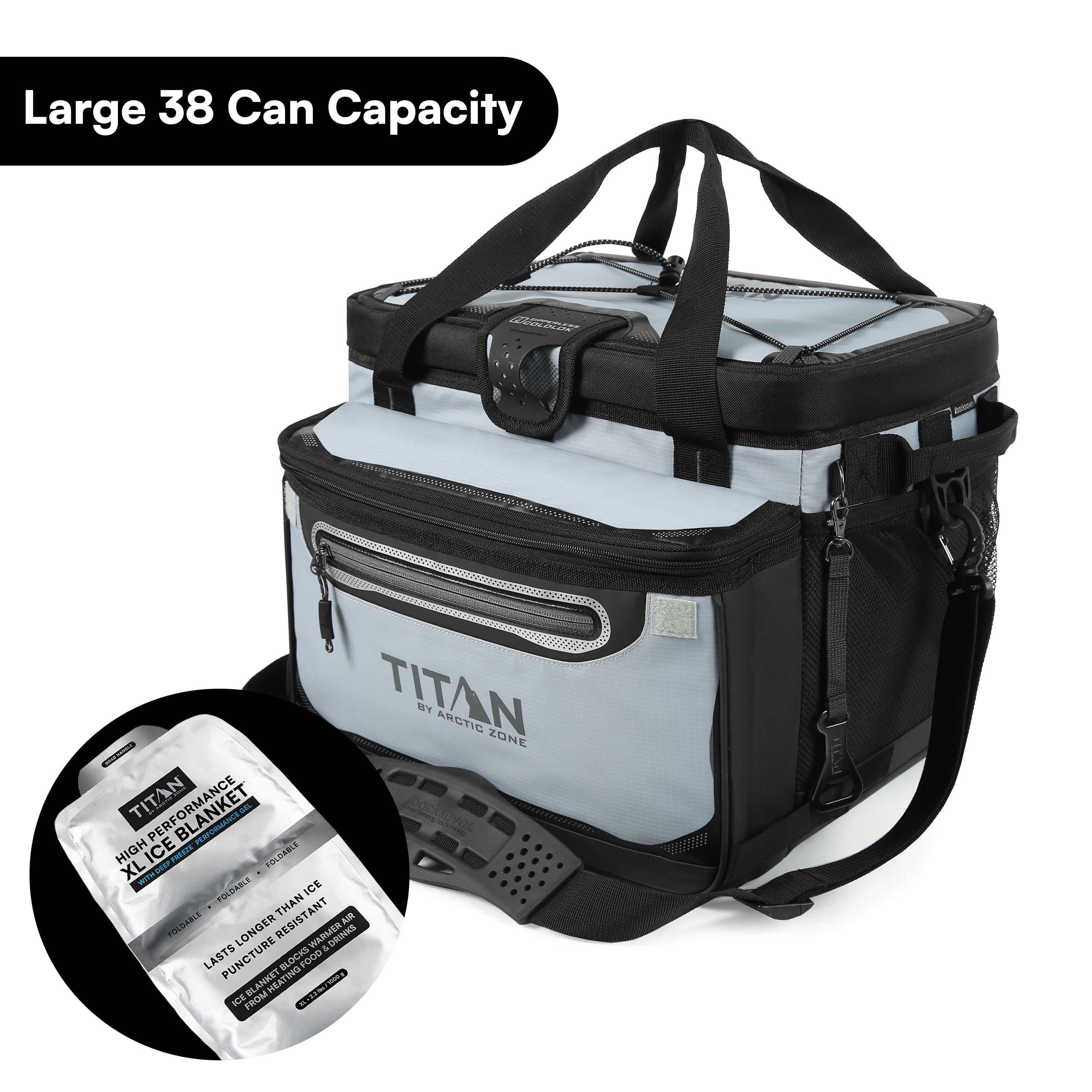 Titan by Arctic Zone 38-Can 25-Quart Iceless Zipperless Soft Cooler with Ice Blanket, Quarry Gray