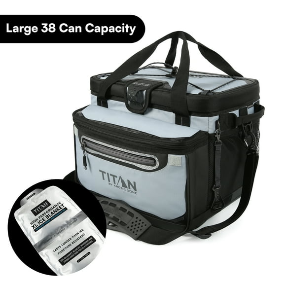 Titan by Arctic Zone 38-Can 25-Quart Iceless Zipperless Soft Cooler with Ice Blanket, Quarry Gray