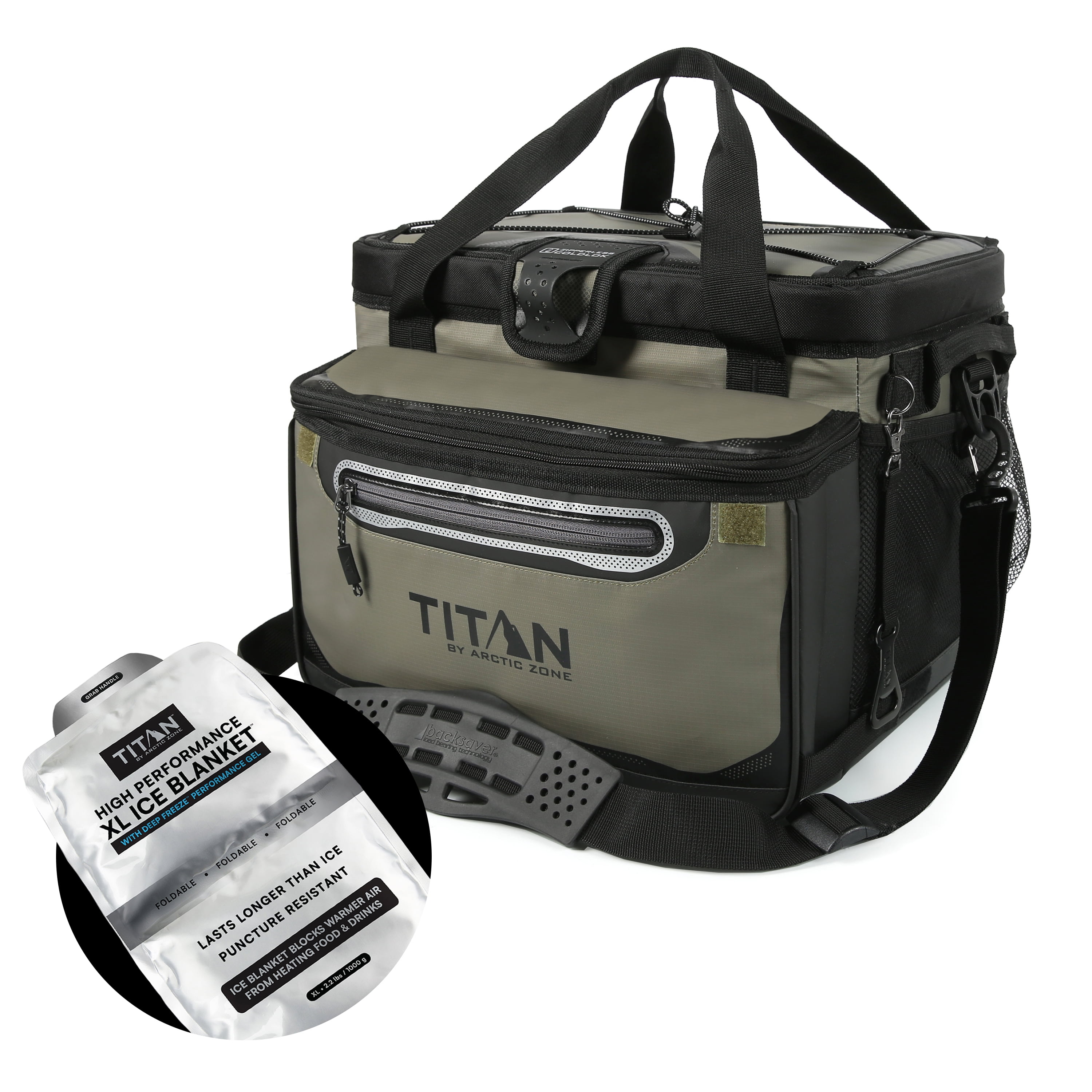 Titan by Arctic Zone 38-Can 25-Quart Iceless Zipperless Soft Cooler with Ice Blanket, Olive Green