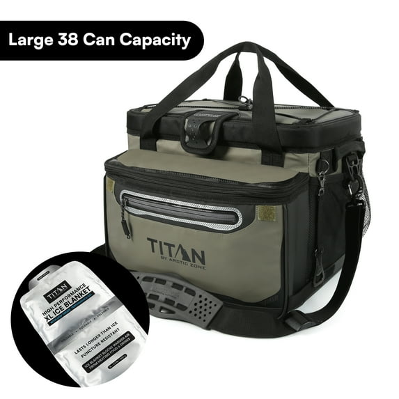 Titan by Arctic Zone 38-Can 25-Quart Iceless Zipperless Soft Cooler with Ice Blanket, Olive Green