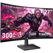 TITAN ARMY C27A1H 27 Inch Curved Gaming Monitor, 300Hz FHD 1080p, VA Panel, 1ms GTG, HDR 125% sRGB, 2xHDMI/DP, FreeSync, VESA Mount, Black