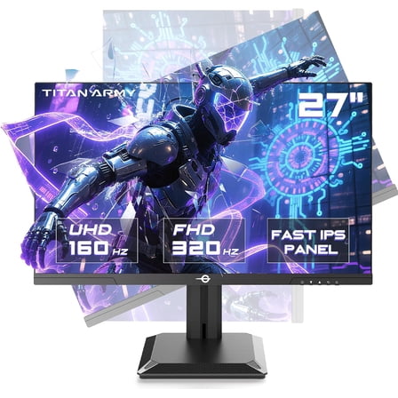 TITAN ARMY Gaming Monitor 27 Inch, 4K@160Hz, FHD@320Hz, Fast IPS 1ms HDR400, Adaptive-Sync, 135% sRGB, PC Monitor Home Office Movies-P2712V