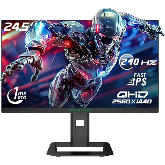TITAN ARMY 24.5 Inch 240Hz 1440P Gaming Monitor, 2K QHD Computer Gaming Monitor with HDR 500, 1ms Fast IPS, Adaptive Sync, 123% sRGB, Low Blue Light, VESA 100x100, HDMI 2.0/DP 1.4-P2510S PLUS