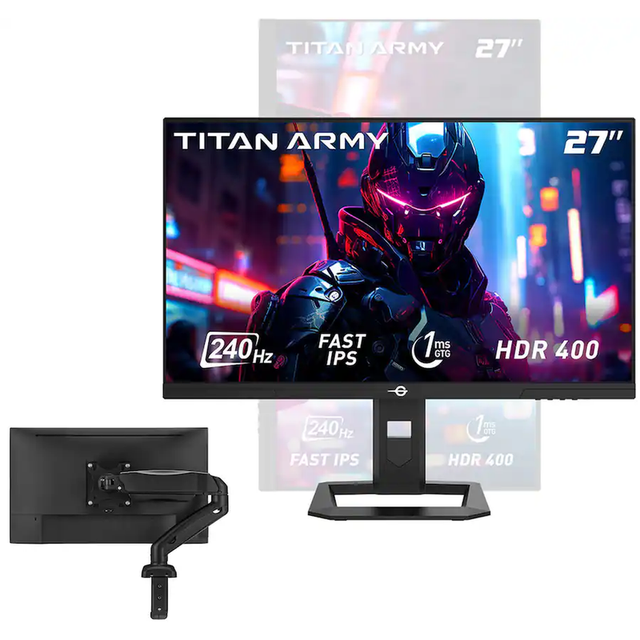 Rotatable Monitor 24 Inch TITAN ARMY P2710S 27'' 2K Gaming Monitor with Single Arm Bundle, Fast ...